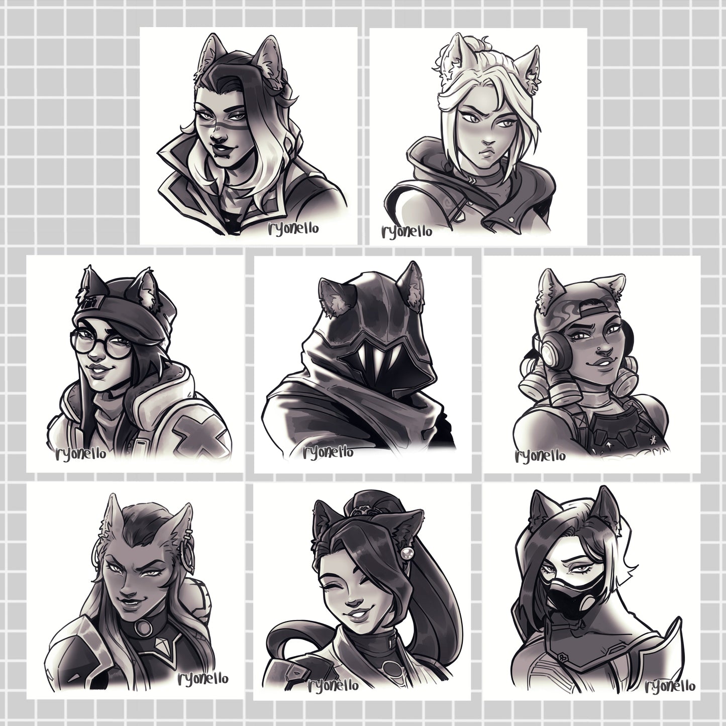 VALORANT CAT EAR SQUARE PRINTS